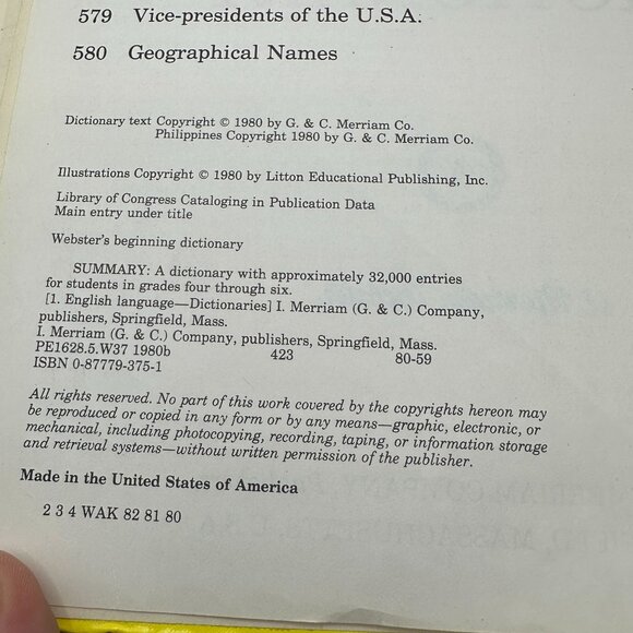 Websters Beginning Dictionary Hardcover Color Illustrations 1980 Edition - Picture 5 of 5